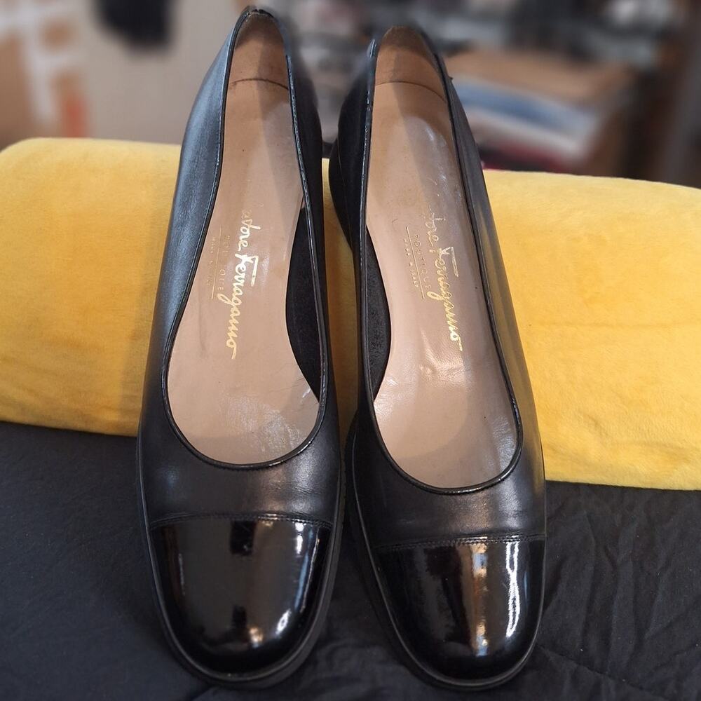 Salvatore Ferragamo Black Leather Flats